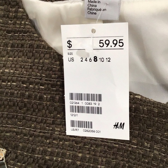 🆕H&M Olive Tweed Zip Front Top Blazer Long Sleeves Size S P2P 17” - Picture 12 of 12